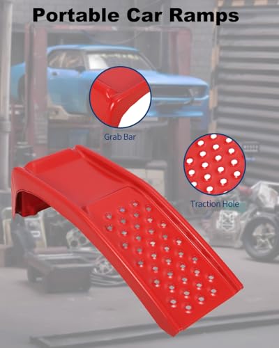 GarveeTech Heavy Duty Car Ramps Set 8000 LBS Auto Ramp Solid Steel Ramps, Pack of 2, Max Lift Height 8 inch (Red, Product Size 34.7" L x 11" W x 9" H)