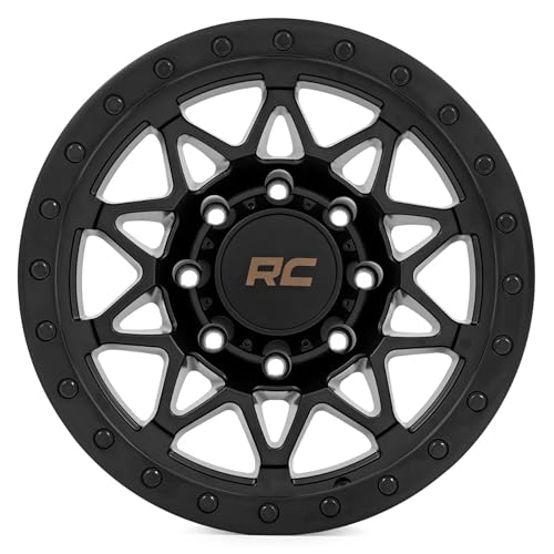 Rough Country 78 Series One Piece Aluminum Wheel with Simulated Beadlock - 17x8.5, 6x5.5" Bolt Pattern, +0mm Offset, Rugged 10-Spoke Design, Semi Gloss Black
