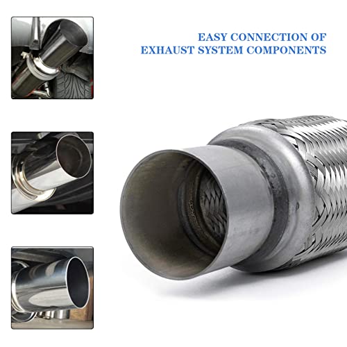 Exhaust Flex Pipe 2.5" Inlet 10" Length Heavy Duty Stainless 2 Pack - size: 2.5"x6"x10"-2 Pack