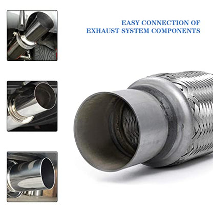 Exhaust Flex Pipe 2.5" Inlet 10" Length Heavy Duty Stainless 2 Pack - size: 2.5"x6"x10"-2 Pack