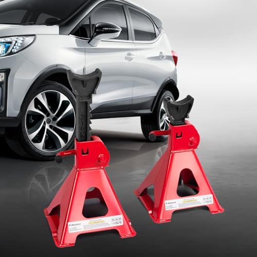 Jack Stands 3 Ton (6,500 lb) Capacity Steel, 1 Pair Red Lifting Stand Adjustable Jack Stands - color: 2021 Red