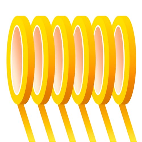6 Rolls Fine Line Tape 1/16, 1/8, 1/5, 2/5, 1/2, 3/4 Inch x 55 Yard Fineline Masking Tape Painter Adhesive Automotive for DIY Car Auto Paint (Yellow, 1/8 Inches) - color: Yellow, size: 1/8 Inches