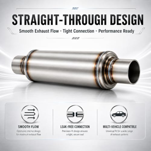 2.25" In/Outl stainless steel straight-Through Perforated Core Universal Performance Muffler,Fit for All Cars and Trucks - size: 2.25in