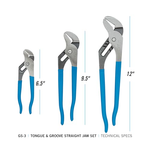 Channellock 3pc Tongue & Groove Pliers Set GS-3 - Laser Heat-Treated Teeth, High Carbon Steel - 6.5", 9.5", 12" - size: 3 Piece Set, 6.5", 9.5", 12"