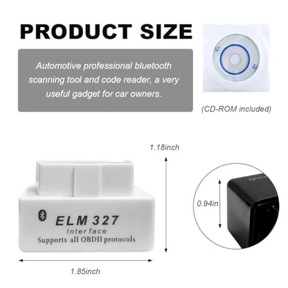 KVAEY OBDII Car Auto Diagnostic Scanner, ELM327 Automotive Bluetooth Scan Tool and Code Reader, Professional Car Bluetooth Engine Fault Code Reader, Universal Car Accessories (White) - color: White, size: 1 PCS