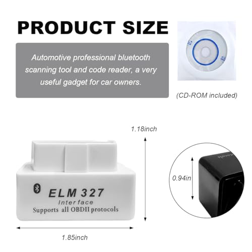 KVAEY OBDII Car Auto Diagnostic Scanner, ELM327 Automotive Bluetooth Scan Tool and Code Reader, Professional Car Bluetooth Engine Fault Code Reader, Universal Car Accessories (White) - color: White, size: 1 PCS