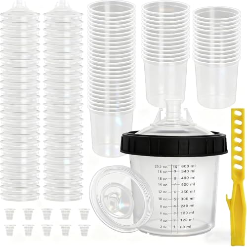 Disposable Paint Cups System 20oz(600ML) with lids for HVLP/LVLP Spray Guns - size: 20 Ounce Kit (600ml)