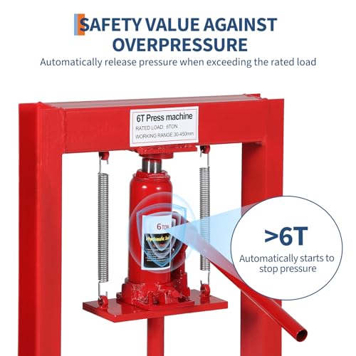 GAOMON Superior 6 Ton H-Frame Hydraulic Shop Press – Adjustable Height Benchtop Press with Movable Plates, Particulate Cover – Professional Steel Hydraulic Power Equipment for Garage, Auto Repair