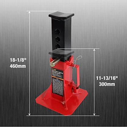 Torin ATZ120005B Heavy Duty Pin Style Adjustable Height Automotive Jack Stands, 12 Ton (26,400 lb) Capacity, Red, 1 Pair - size: 12 Ton, style: Normal