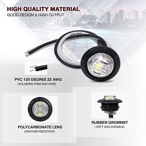 (Pack of 20) TMH 3/4 Inch Mount White LED Clearance Bullet Marker lights, Side LED marker lights for trailer Truck RV Car Bus Van - color: White