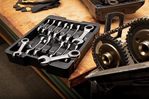 GEARWRENCH 14 Pc 72T Stubby Ratcheting SAE/mm Combination Wrench Set|85206 - size: 10mm 11mm 12mm 13mm 14mm 15mm 18 mm