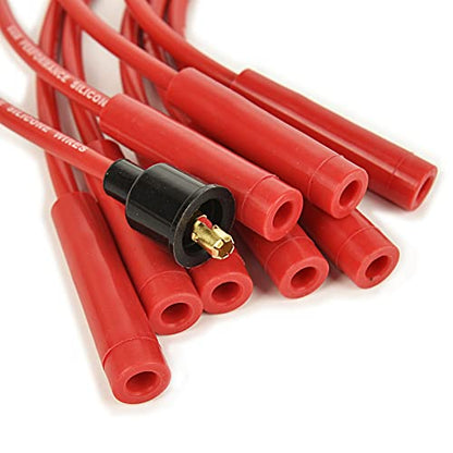 Universal Spark Plug Wire Set 8.5mm with Red Silicone Jacket and Straight Boots Replaces 4040 - style: 180 Degree Boots