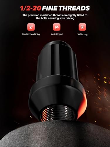 Sposuit 23 Pcs 1/2-20 Spline Black Lug Nuts - Replacement for Jeep - color: Black, size: 1/2"-20, style: 23 Pcs