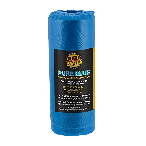 Dura-Gold 95" x 44' Pure Blue Pre-Folded Masking Film - Painters Plastic - size: 95-inch