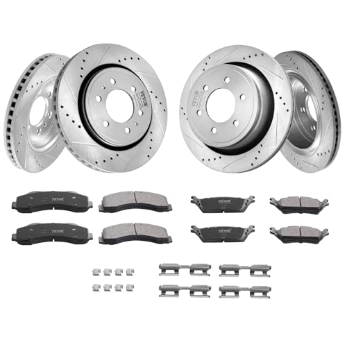 VEVOR Brake Kit Front and Rear, Compatible with 2012-2020 Ford F-150 (MPB only), Drilled and Slotted Brake Rotors Ceramic Brake Pads Replacement, 13.8" Front Rotors 13.7" Rear Rotors - size: S-54153 + S-54186