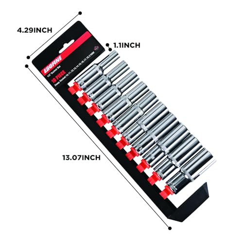 Egofine 10PCS 1/2” Drive Deep Socket Set,Metric Socket Set（10mm-21mm,6 Point Socket Set With Hanging Bracket,Cr-V Steel - color: 10pc Deep Socket Set, size: 1/2
