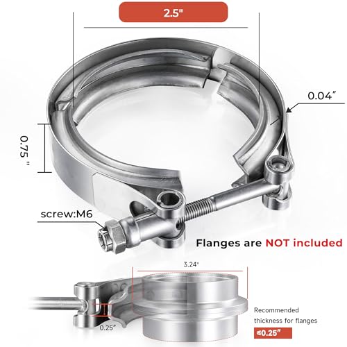 AKIHISA 2.5 Inch V Band Clamp Stainless Steel_304, for Turbo Exhaust Down pipe-2.5" OD Flange Kit, Racing Ford Pickup Truck Exchange Exhaust Accessories - size: 2.5"