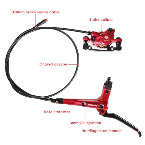 E-Bike Hydraulic Disc Brake Set, 2-PIN 2-Pistons Electric Power-Off Hydraulic Brakes Set, Left Front 950mm Right Rear 1880mm Pre-Bled with Mineral Oil Brakes Kit for eBike, MTB, Scooters - color: Red