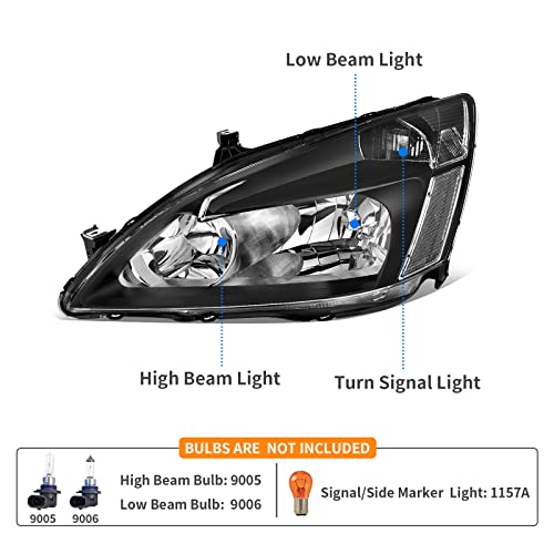 DWVO Headlight Assembly Compatible with 2003-2007 Honda Accord Black - color: OE - Black/Clear/Clear, style: Fit 03-07 Accord
