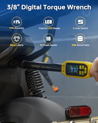 YIYEIE 3/8" Drive Digital Torque Wrench, 5-99.5 Ft-lb (6.7-135 N.m) - size: 3/8" 4 PC