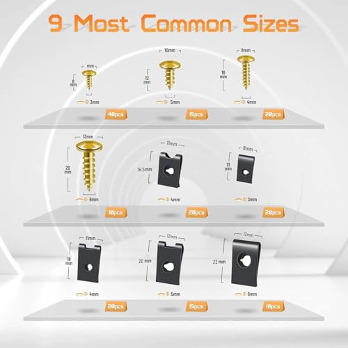 OTUAYAUTO 170PCS Car U Clips with Screw Assortment Kit - 9 Different Sizes Automotive U Nut and Screw Clip, Automotive U Nut Screw Clip, for Car Dash Door Panel Interior - size: 170Pcs 10 Sizes Clips