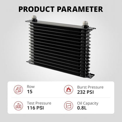 EVIL ENERGY 15 Row Oil Cooler Kit, 10AN Engine Cooler Radiator Universal - size: 15 Row