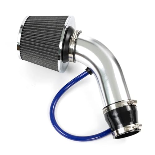 AUTOXBERT Full Set 3" 76mm Universal Car Cold Air Intake Filter Kit Alumimum Automobile Filter Induction Flow Hose Pipe Kit System Accessories (Black & Silver) - color: Black&Silver