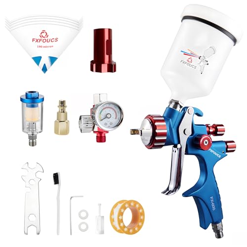 HVLP Air Spray Gun Kit 1.7mm, Professional Automotive Paint Sprayer - color: Blue-red, size: 1.7mm