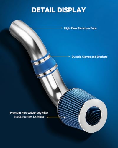PHILTOP 3.5" Cold Air Intake Kit for 1996-2004 GMC Sonoma 4.3L, GMC Jimmy - color: Blue, size: 1996-2003 Chevrolet S10 4.3L