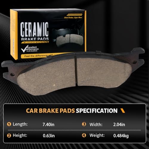D702 Front Ceramic Brake Pads Kit Fit For Dodge Ram 1500 2004-2008, For Ram 2500 2001-2008, For Ram 3500 2001-2008, For Ram 4000 2002, 2005-2008 - size: HZ702