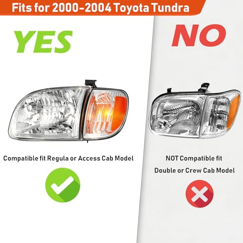 Headlight + Parking Lights Kit For Toyota Tundra Regular/Access Cab 2000-04 - color: Chrome Housing Amber