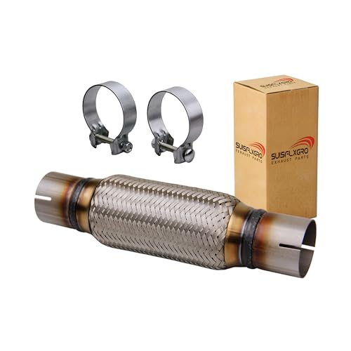Exhaust Flex Pipe Universal Type 100% Stainless Steel For Heavy Duty and Cars (1 PC, 2X8X12 Clamps) - size: 2X8X12 Clamps