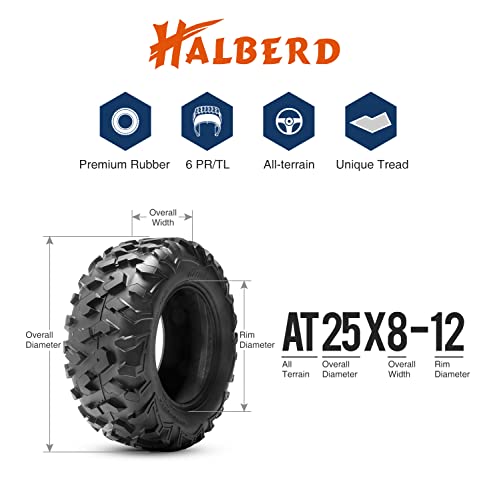 HALBERD ATV Tires, 25x8-12 & 25x11-10, 6PR All Terrain, Set of 4 - size: 25x8-12 & 25x11-10