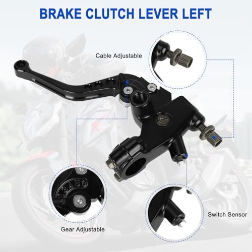 Motorcycle 7/8" 22mm Brake Clutch Pump Lever with Hydraulic Master Cylinder Reservoir Set Black