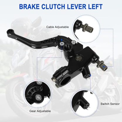 Motorcycle 7/8" 22mm Brake Clutch Pump Lever with Hydraulic Master Cylinder Reservoir Set Black