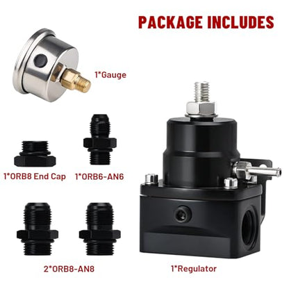 EFI Fuel Pressure Regulator Kit with Bypass Return 0-100psi Pressure Gauge AN6-6AN Fuel Line Hose Fitting Connectors Kit Adjustable Universal Aluminum