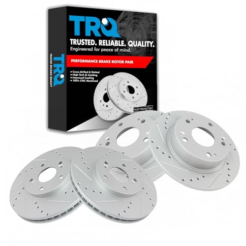 TRQ Performance Front and Rear Brake Rotor Set G Coated Drilled and Slotted - style: BRA15017