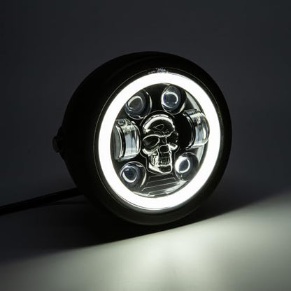 Motorcycle Headlight 5.75 inch Round LED with Mounting Brackets Assembly, Front Headlamp with DRL High/Low Beam for Cafe Racer E-bike Bobber Chopper (style D) - style: style D