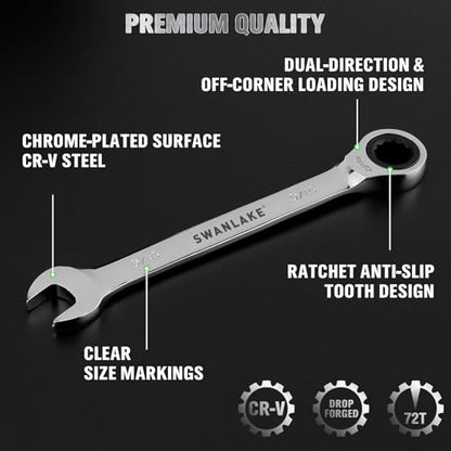 12-Piece Ratcheting Wrench Set, SAE 1/4 - 3/4 inch Ratchet Combination Wrenches Set, 12-Point 72-Tooth Ratchet Spanners with Magnetic Base Organizer, Chrome Vanadium Steel for Automotive Mechanic Tool - style: Ratchet SAE