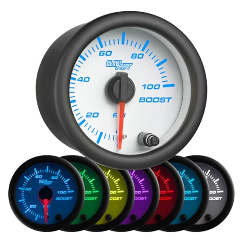 GlowShift White 7 Color 100 PSI Diesel Boost Gauge Kit, 2-1/16" 52mm