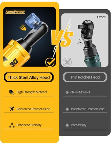 APEXPOWER 3/8 Inch Cordless Ratchet Wrench (Deep Black/Yellow) - color: Deep Black/Yellow