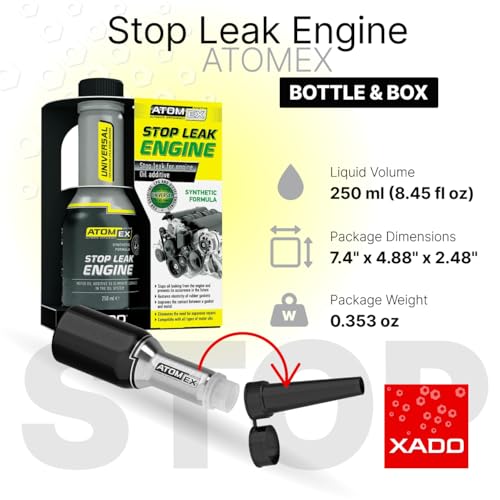 XADO ATOMEX Oil Additive Stop Leak Engine - Restore Seal and Gaskets, Treatment for Car Engine High Mileage or Rear Main Seal, Best Stopper Leaks Reseal (Bottle, 250 ml)