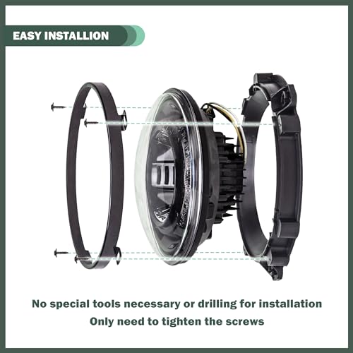 7 Inch Round Headlight Mounting Retaining Bracket Ring with Headlight Metal Ring Fit for 1997-2006 Jeep Wrangler TJ, 1 Pair, Left & Right, Black - color: TJ, Kit