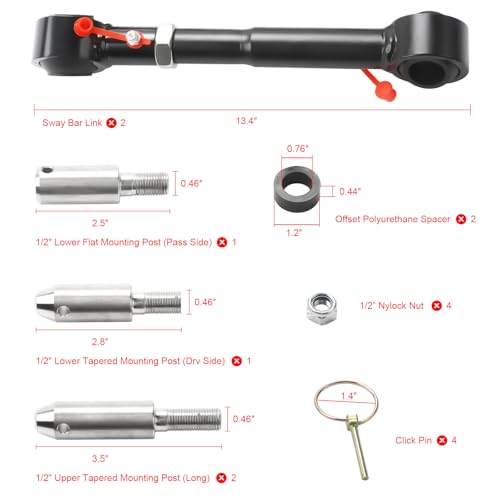 Lifts Front Sway Bar Links Quicker Disconnect System 2.5"-6" Compatible with 2007-2018 Jeep Wrangler JK JKU 2/4 doors Adjustable Front Sway Bar Quick Disconnect End Links