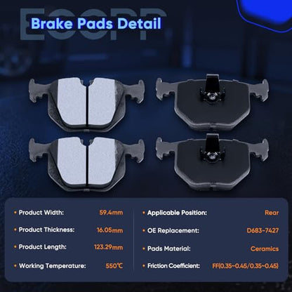 ECCPP Front Rear 8pcs Ceramic Brake Pads Kits fit For BMW For X3 2004-2010 - size: Front D946-7592 + Rear D683-7427