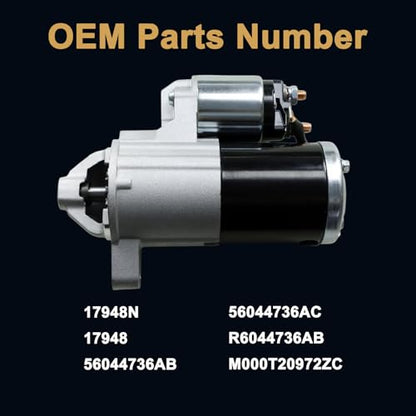 Starter Motor 17948N Replacement for 2009-2020 Dodge Durango and Ram 1500/2500/3500/4000 | 2005-2020 Jeep Commander Grand Cherokee | 2011-2020 Ram 1500/2500/3500 5.7 V8 Replace# M000T20972ZC - size: M000T20972