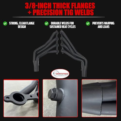 Long Tube Headers for LS Swaps Black Aluminized Thermal Barrier Coating with MLS Gaskets & Header Bolts Fits 73–87 Chevy GMC C10 K10 and 88–91 Square-Body Blazer Jimmy Suburban (Not OBS) - size: Black New Design C10 K10 LS Swap Headers