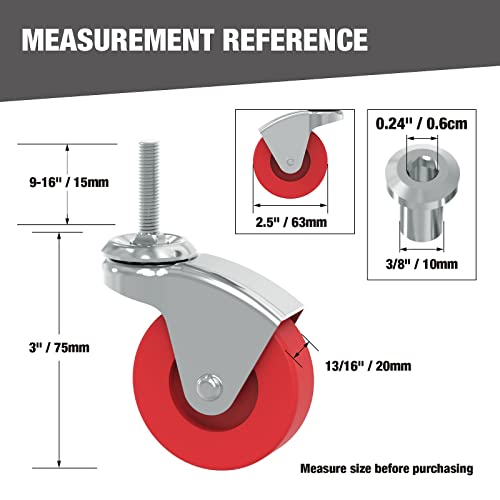 BIG RED 2.5 Inch Stem Caster Wheels Set of 6,Heavy Duty 360 Degree Swivel Stem Casters for Creeper Service Utility Cart Stool Post Mount,ATR6551-6PB - style: 6 pcs