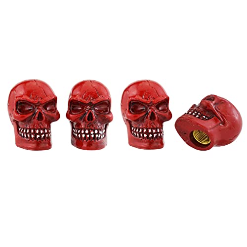 Valve Stem Caps Skull Wheel Air Stem Covers Car Tire Rim Heads for Most Vehicles Bicycles Motorcycles, Red - color: Red