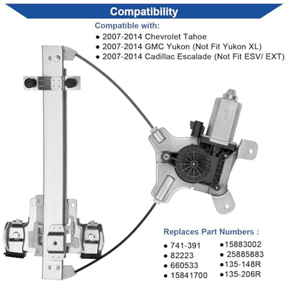 Obaee Window Regulator with Motor Rear Right Passenger Side, OE 741-391 - size: Rear Right Passenger Side
